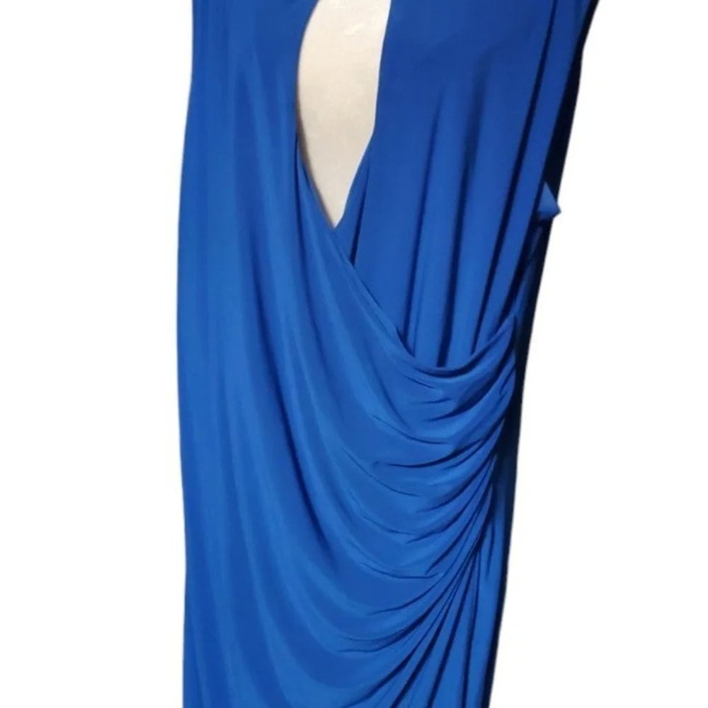 Tiana B Blue Dress Sz 20 Made In Usa Gathered On A Side Decorative Gold Element